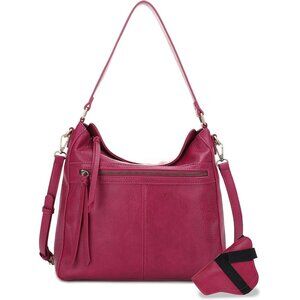 Dakota Vegan Faux Leather Berry Hobo Purse with Concealed Carry and Adjustable S